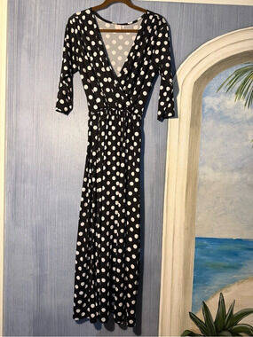 Maggie Pink Polka Dot Maxi Dress in Black & White Like New